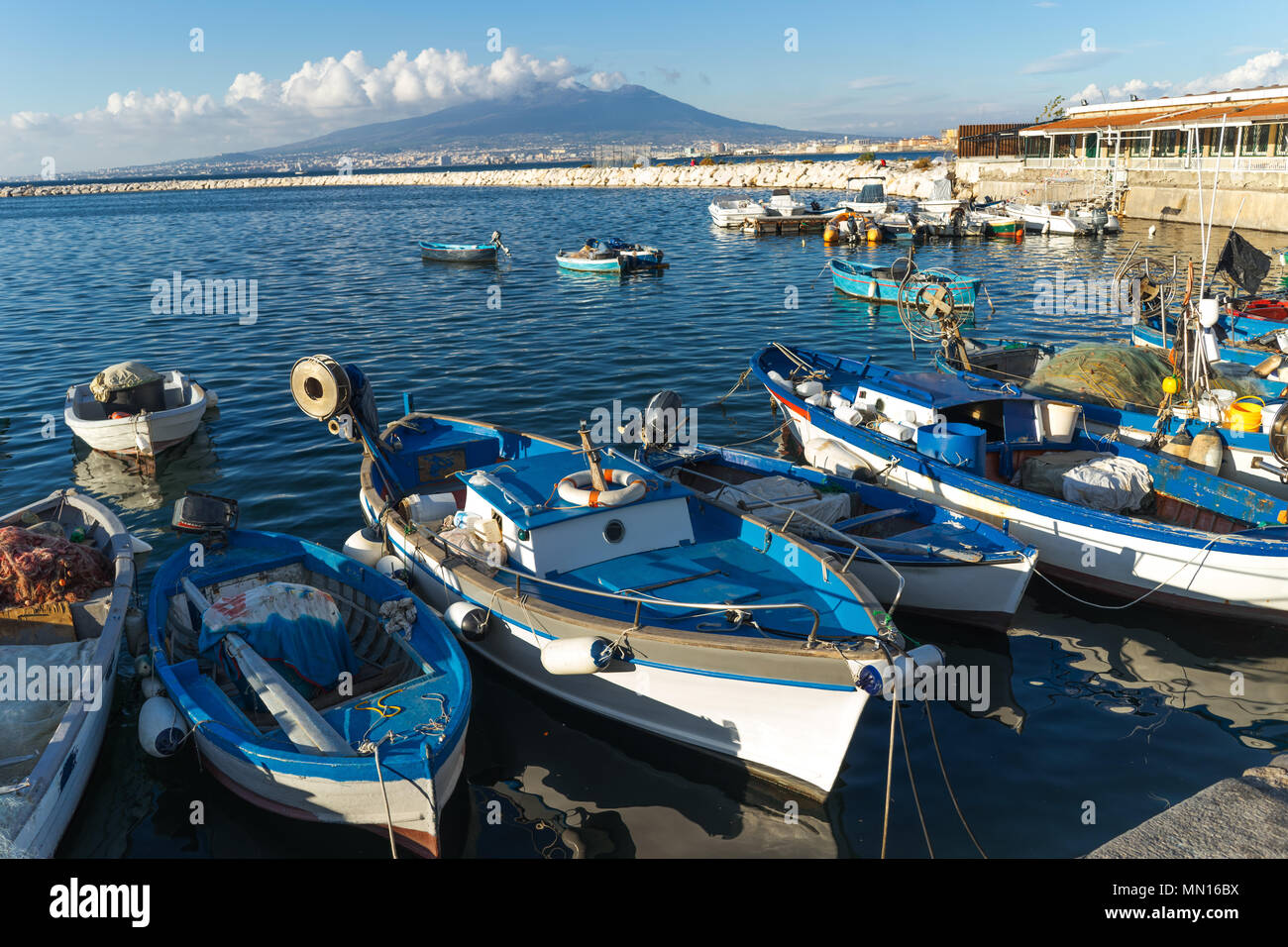 Castellammare di Stabia, Gulf of Naples, Italy fishermen boats, blue