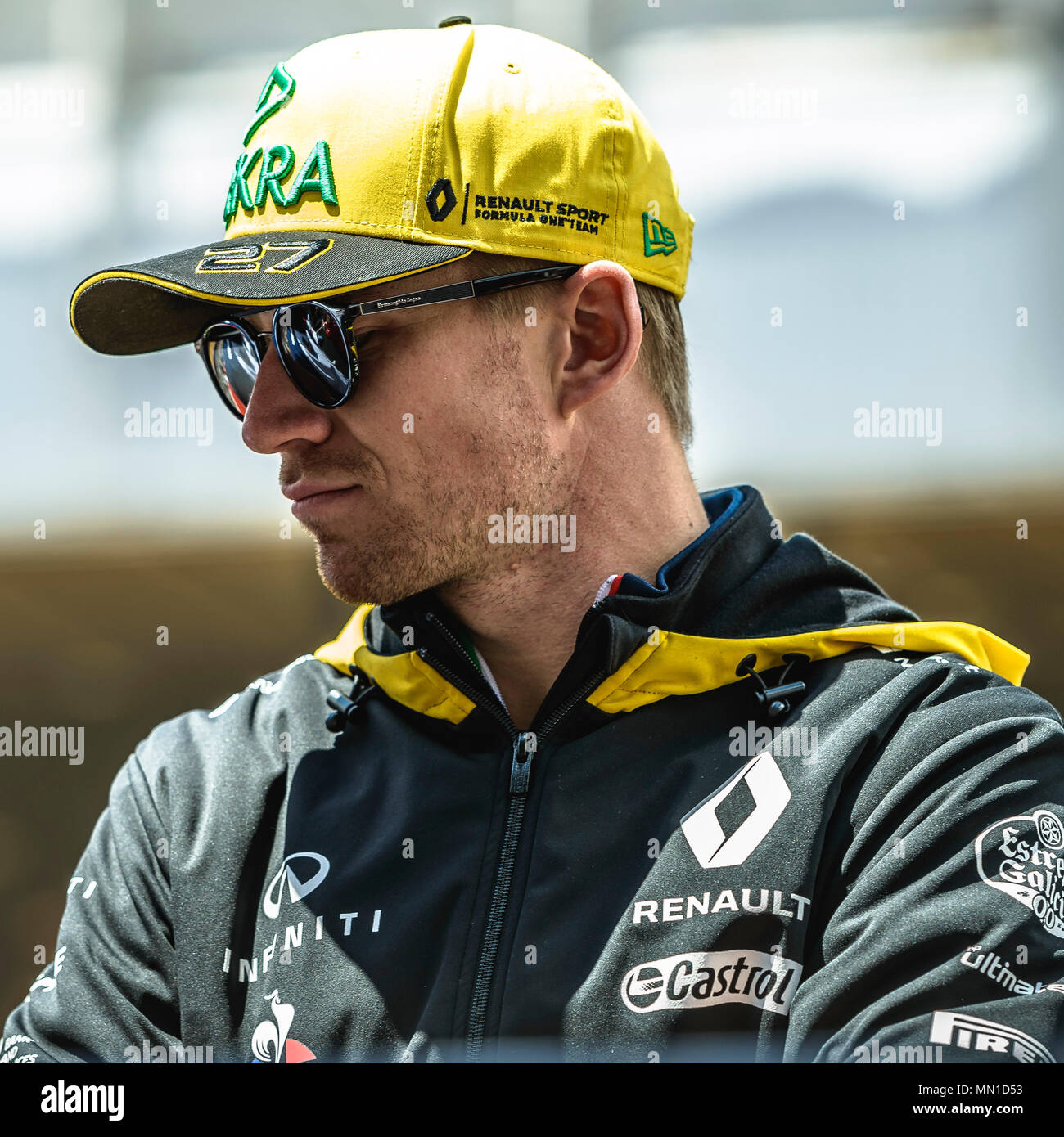 Barcelona, Spain. 13 May, 2018:  NICO HULKENBERG (GER), Renault, is presented to the crowd prior the Spanish GP at Circuit de Barcelona - Catalunya Credit: Matthias Oesterle/Alamy Live News Stock Photo