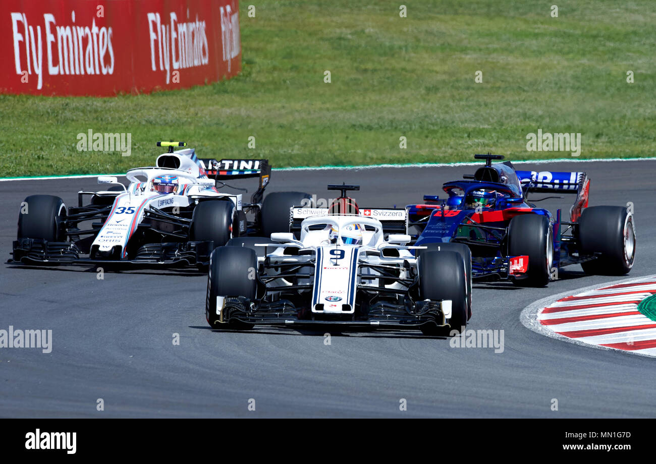 Barcelona Spain 13th May 18 Marcus Ericsson Of Sweden Driving The 9 Alfa Romeo Sauber F1 Team C37 Ferrari Sergey Sirotkin Of Russia Driving The 35 Williams Martini Racing Fw41 Mercedes And