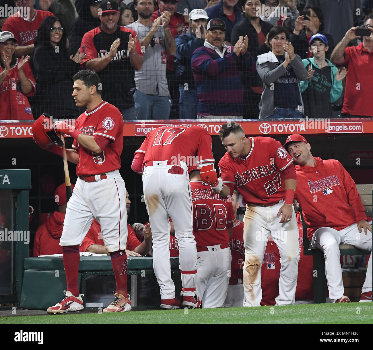 Los Angeles Angels Designated Hitter Shohei Ohtani C Is Greeted By
