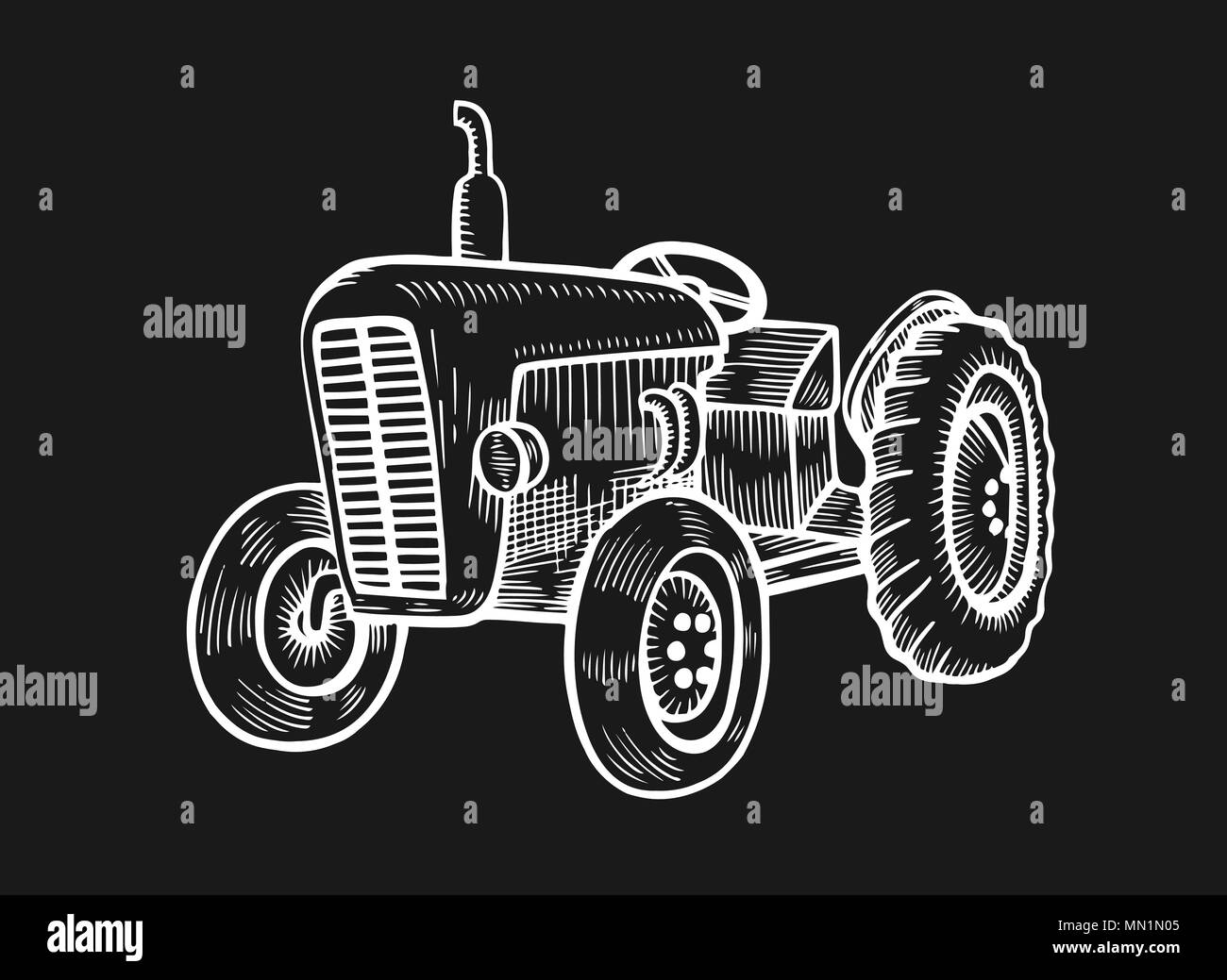 Wheeled tractor in vintage engraved style. Vector hand drawn ...