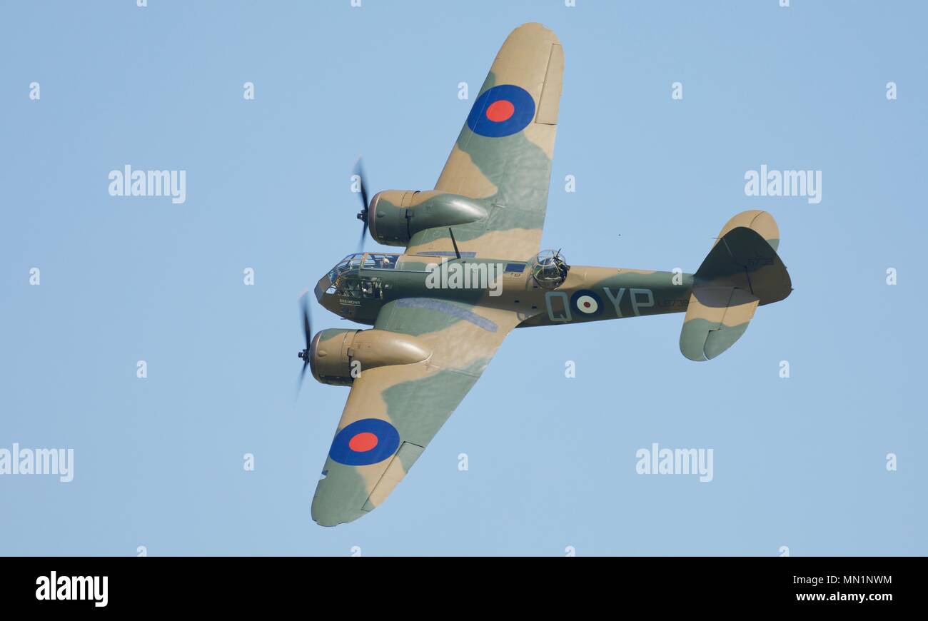 Bristol Blenheim Mk.I (G-BPIV) flying at Shuttleworth, Old Warden Stock Photo