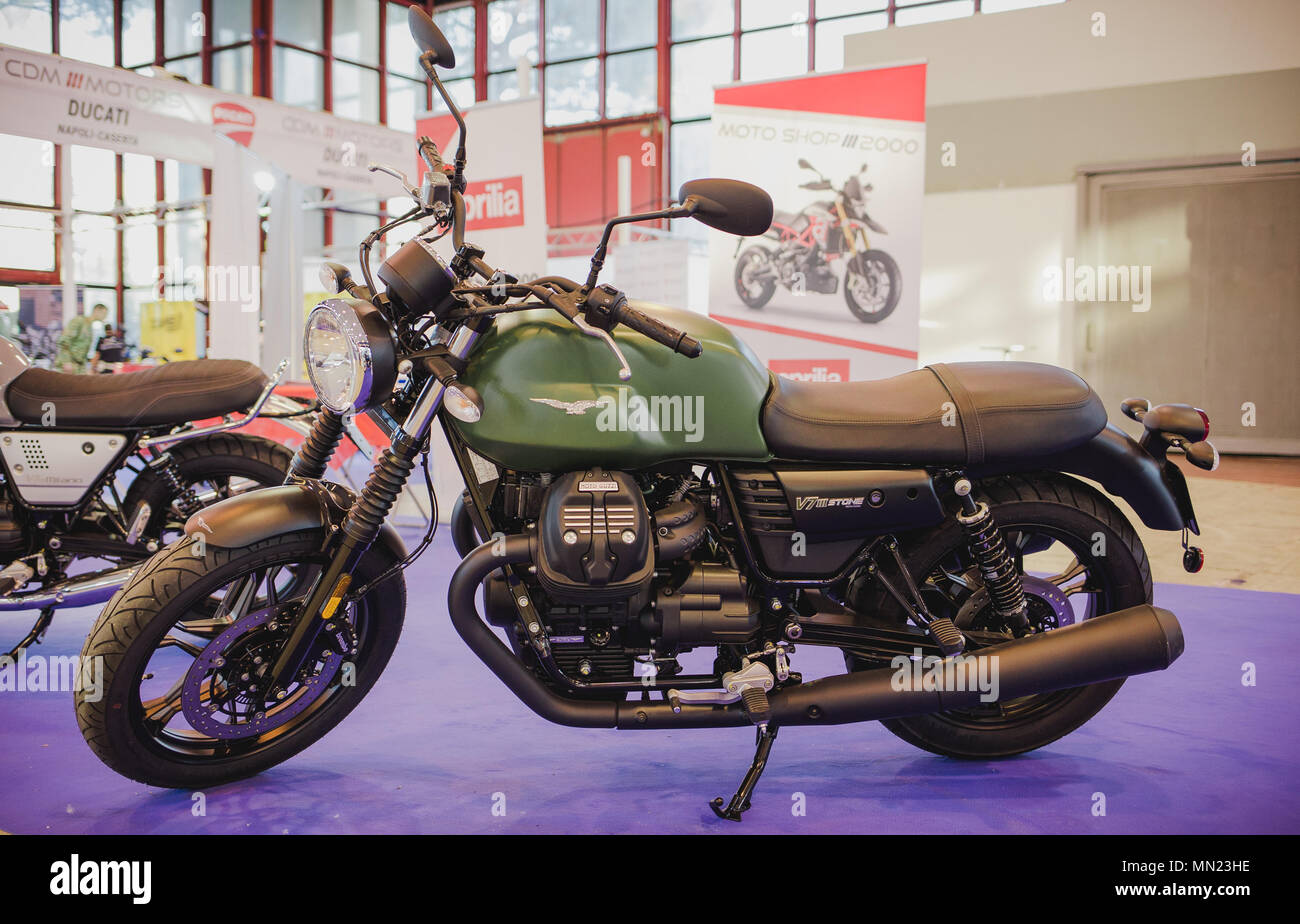 Moto Guzzi scrambler exhibited during the Motor Experience, Naples  International Auto and Motorcycle exhibition Stock Photo - Alamy