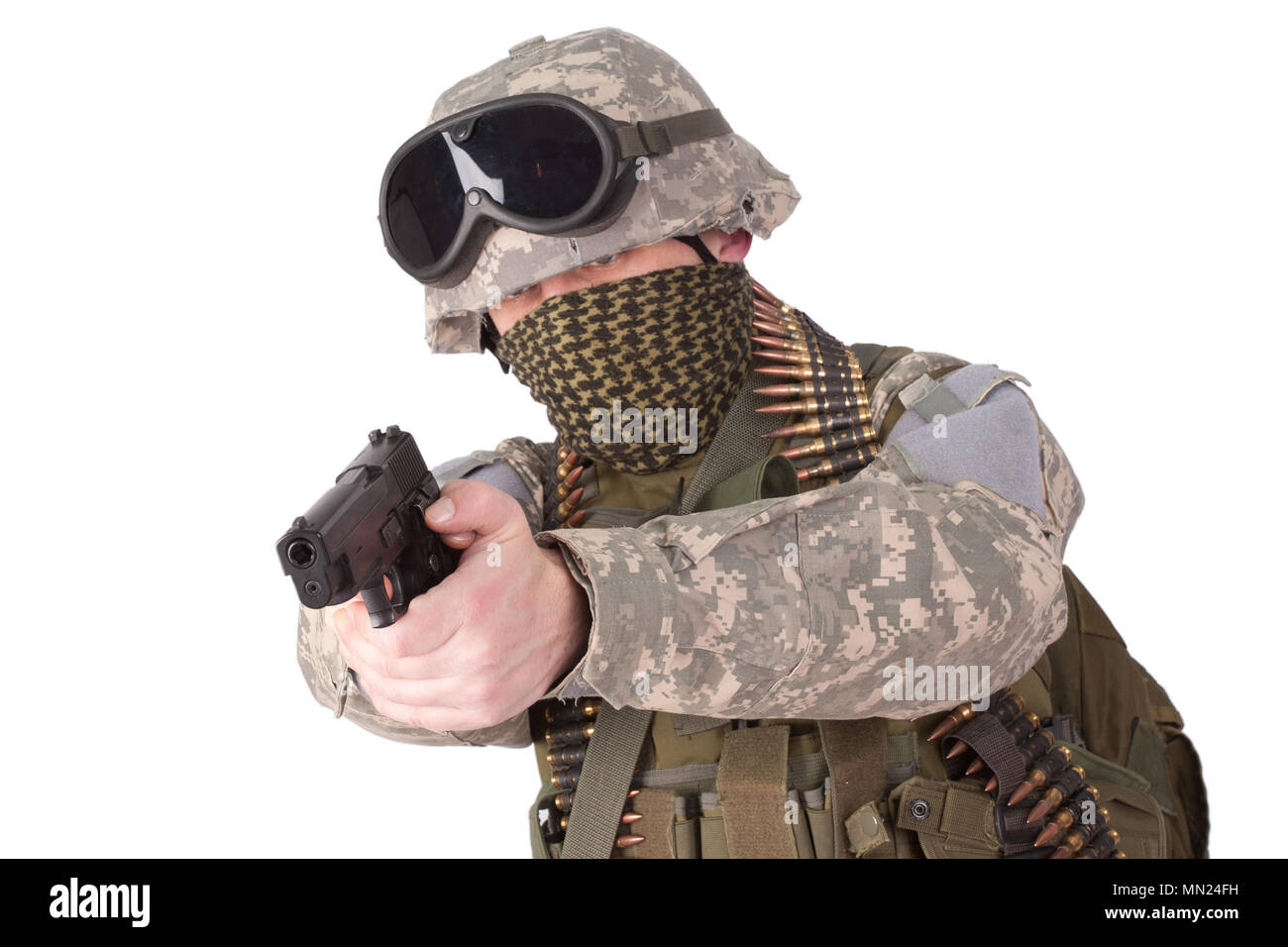 US soldier with hand gun on white background Stock Photo - Alamy