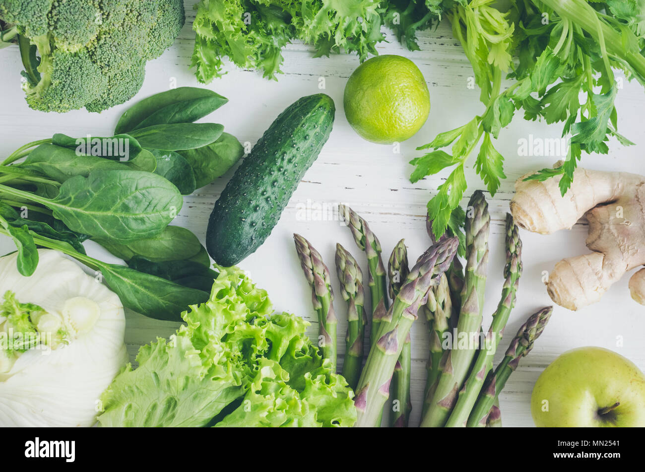 Assorted green vegetables food background as a healthy eating concept ...