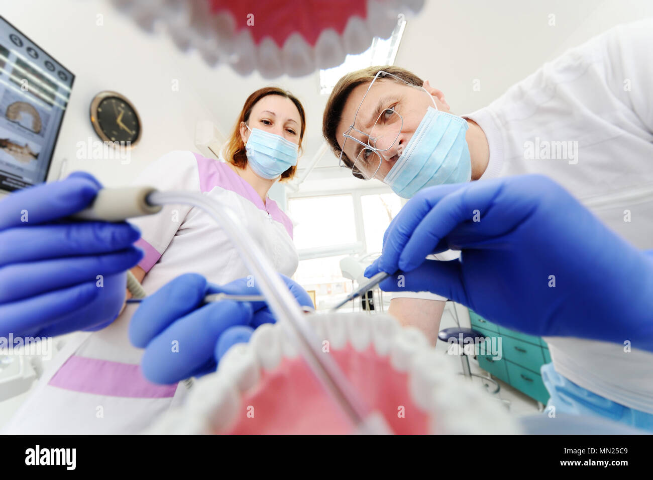 view from the jaw of the patient at the dentist Stock Photo