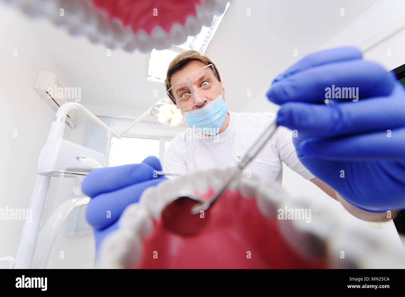 view from the jaw of the patient at the dentist Stock Photo