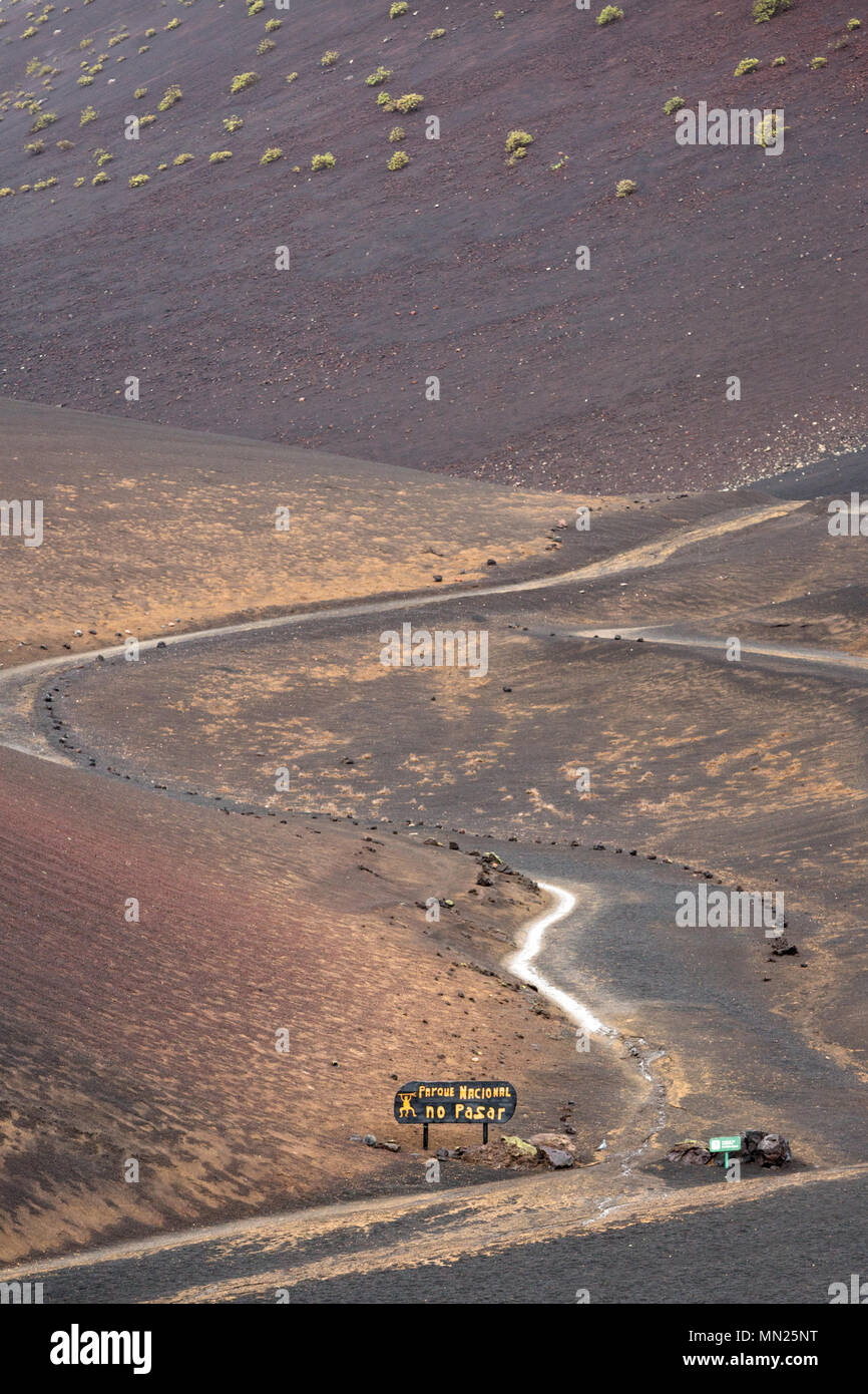 LANZAROTE, CANARY ISLANDS, SPAIN: Dry and rocky landscape in the volcanis national park Timanfaya. Stock Photo