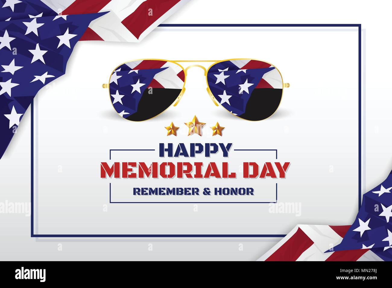 Happy Memorial Day Background Design With USA Flag and Sunglasses ...