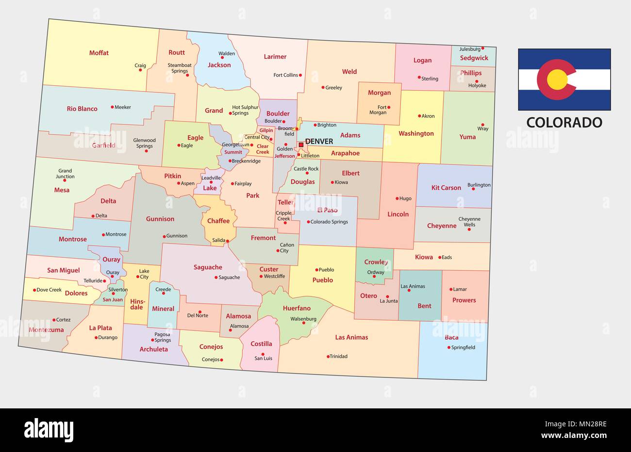 colorado administrative and political vector map Stock Vector