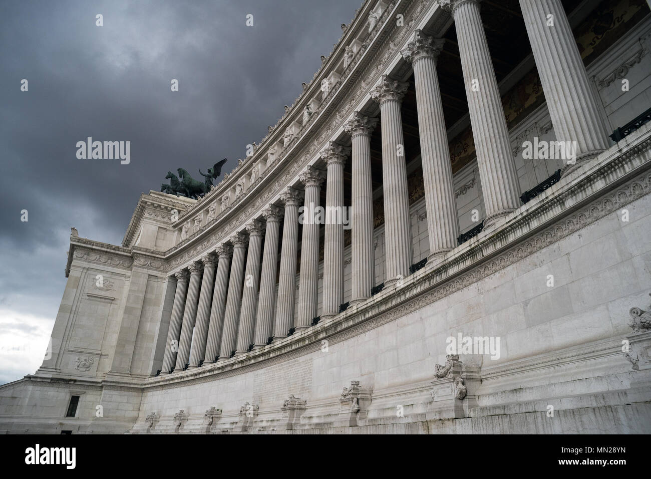 Rome,'The Victorian', Italy: The columns of the Altar of the Fatherland of Rome photographed before a storm Stock Photo