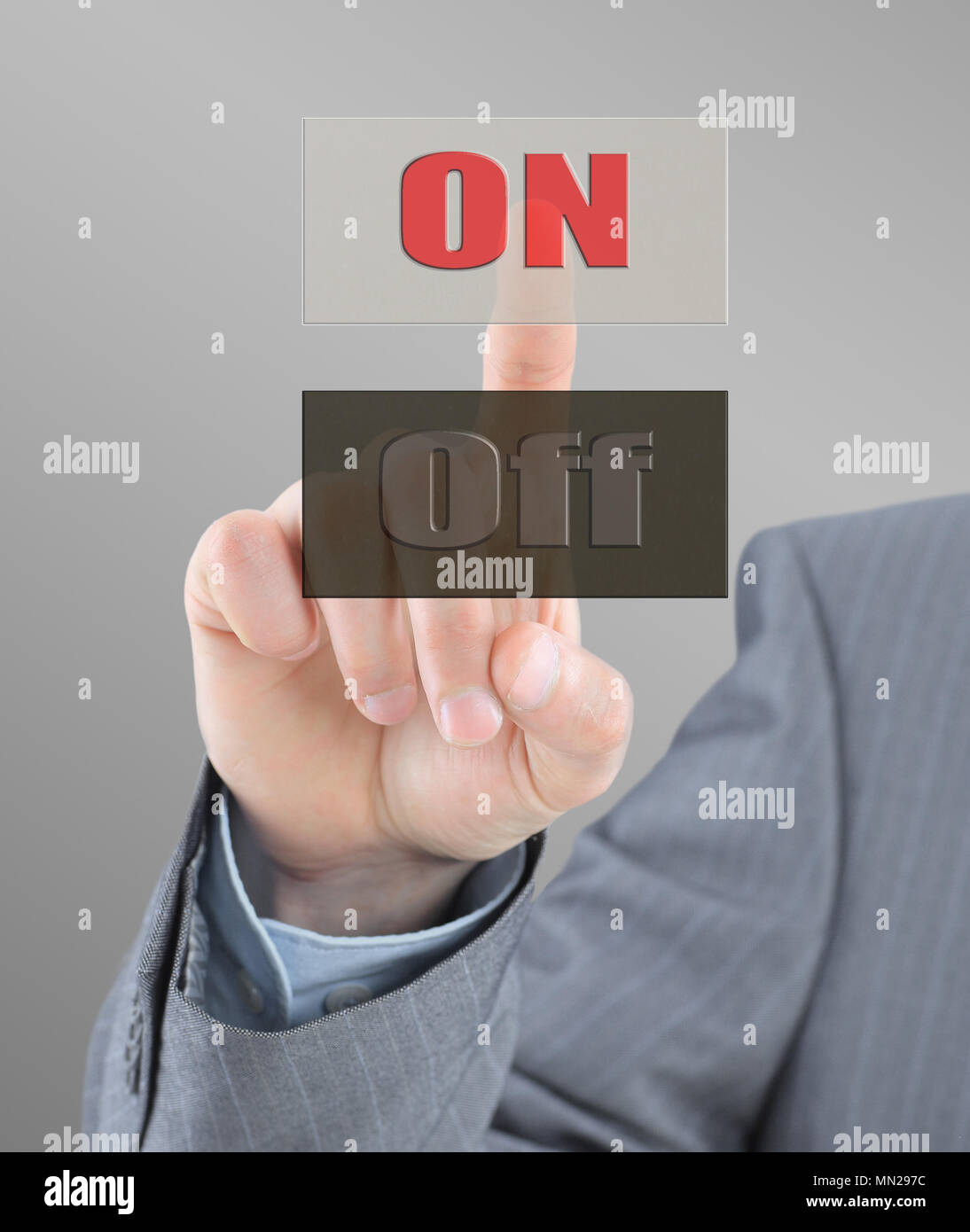 Thumb clicks on the button Stock Photo - Alamy