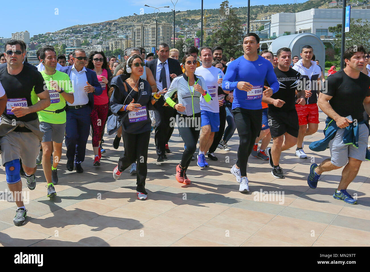 Azerbaijan. 13th May, 2018. Leyla Aliyeva is the first daughter of the President of Azerbaijan during the marathon runners in Baku. May 13, 2018. The semi-marathon was cover a distance of 21 kilometers, starting at the national Flag Square and finishing at Baku Olympic Stadium. This year's semi-marathon was open to anyone above the age of 16 upon prior registration, and the event got nearly 18,000 registered participants. Credit: Aziz Karimov/Pacific Press/Alamy Live News Stock Photo
