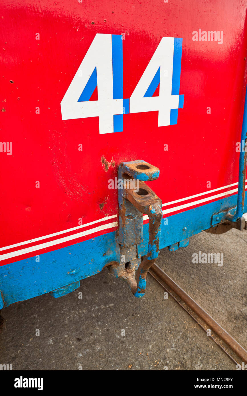 Number 44 at the front of a horse drawn tram in Douglas, Isle of Man Stock Photo