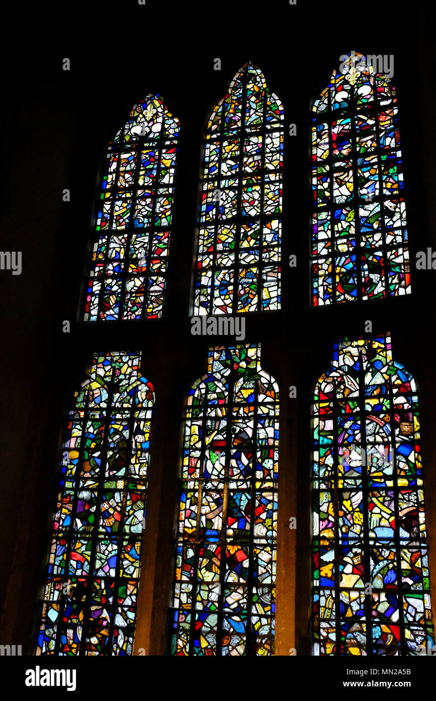 The Tower of London Medieval stained glass window inside the Medieval Palace Stock Photo Alamy