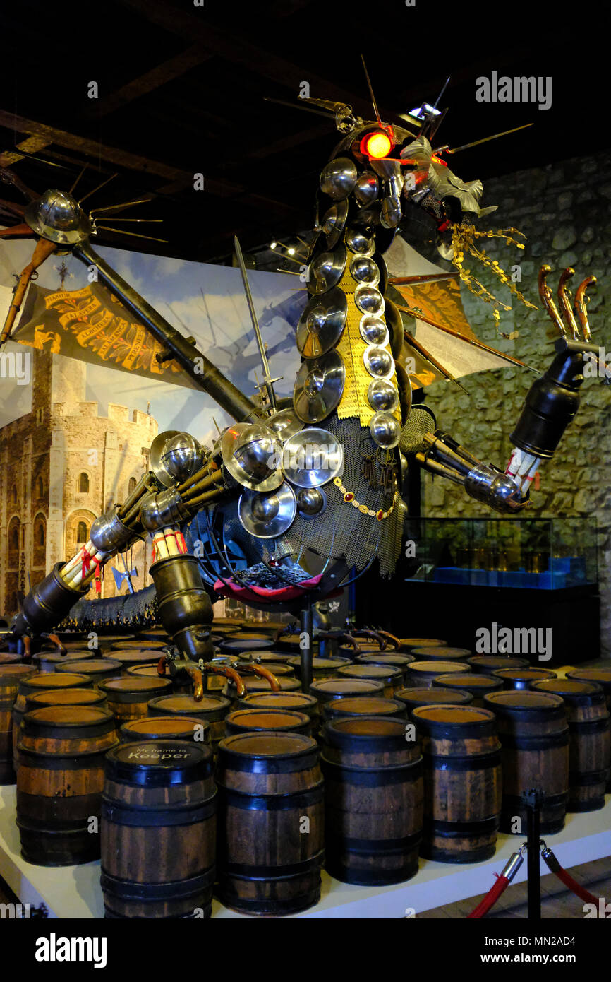 A dragon named Keeper in the grand Storehouse Royal Armouries the White