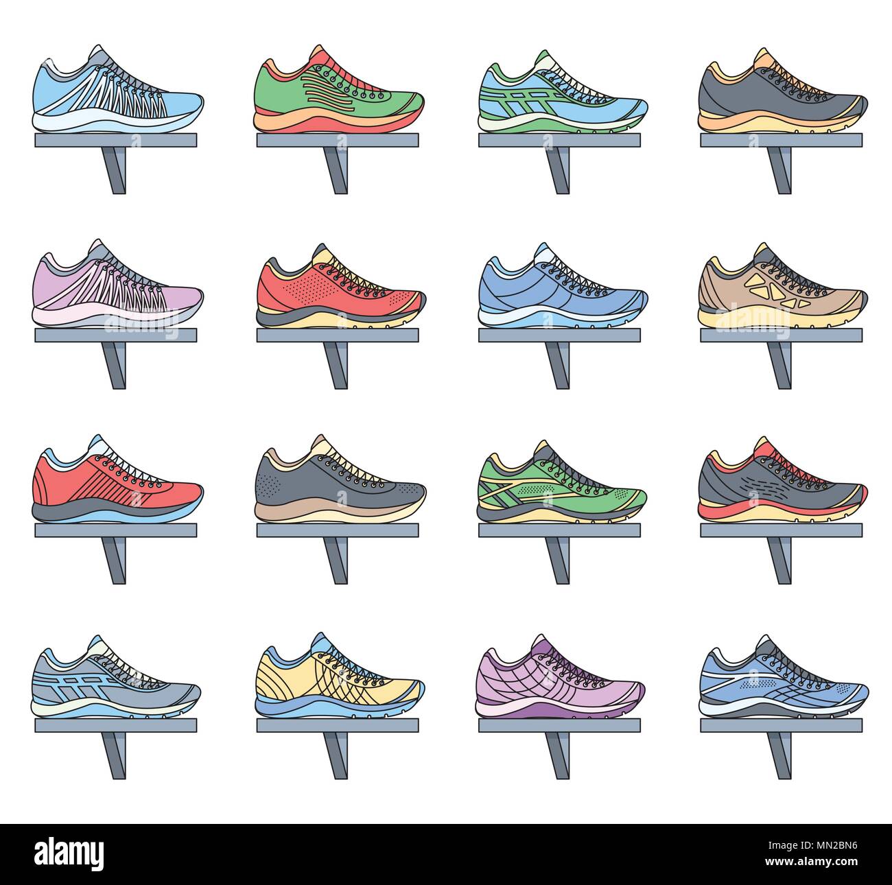 Fashion footwear in sport. Flat thin lines shoe set icons elements ...