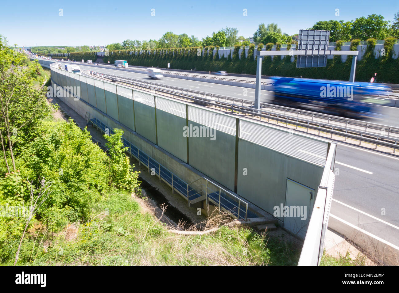 Modern noise protection wall on a german highway Stock Photo