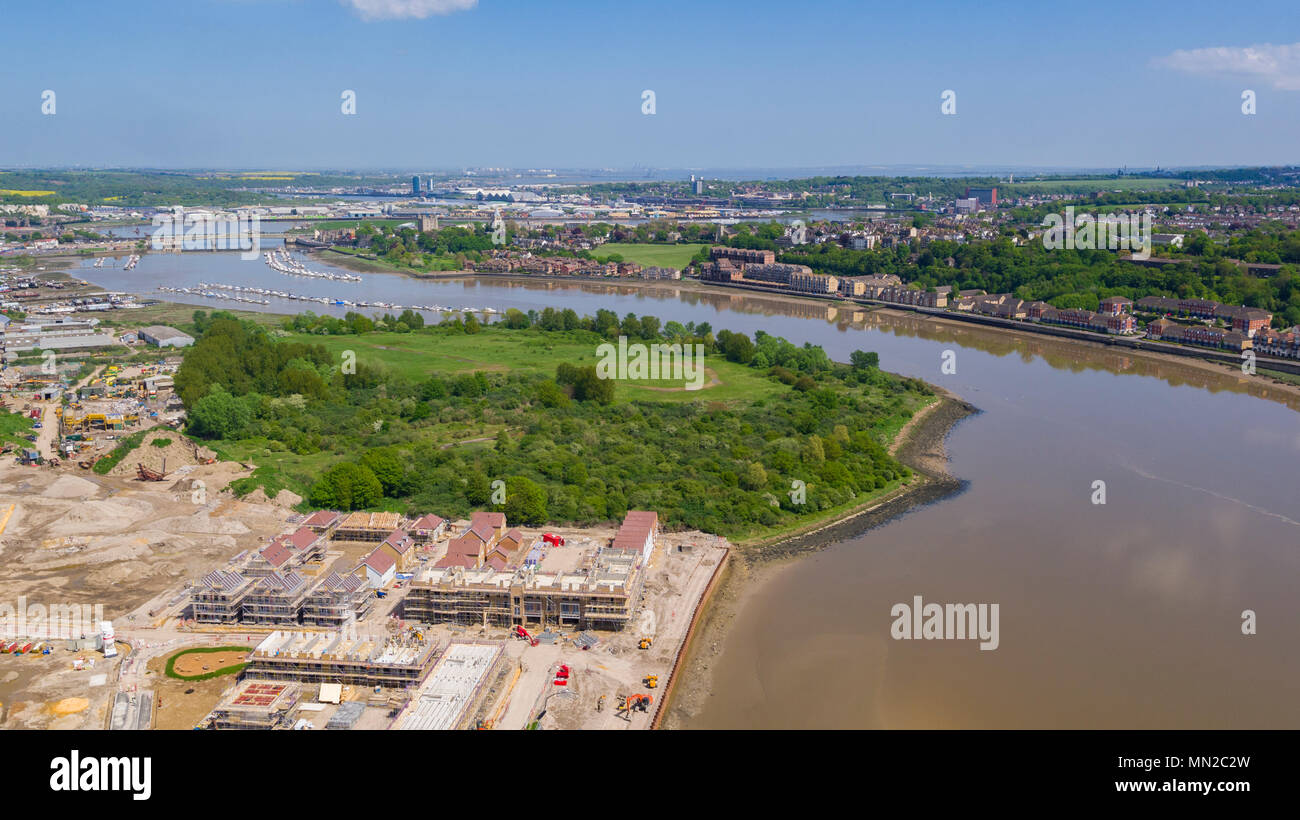 Aerial view of the River Medway, & Redrow Temple Wharf, Strood, Kent