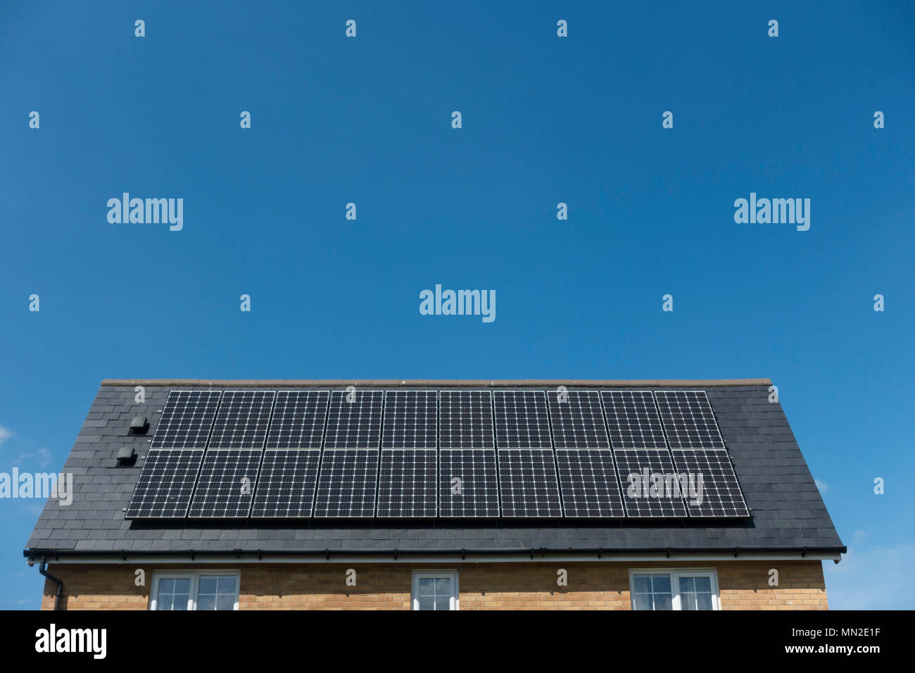 Solar Panels on the roof of a house Stock Photo