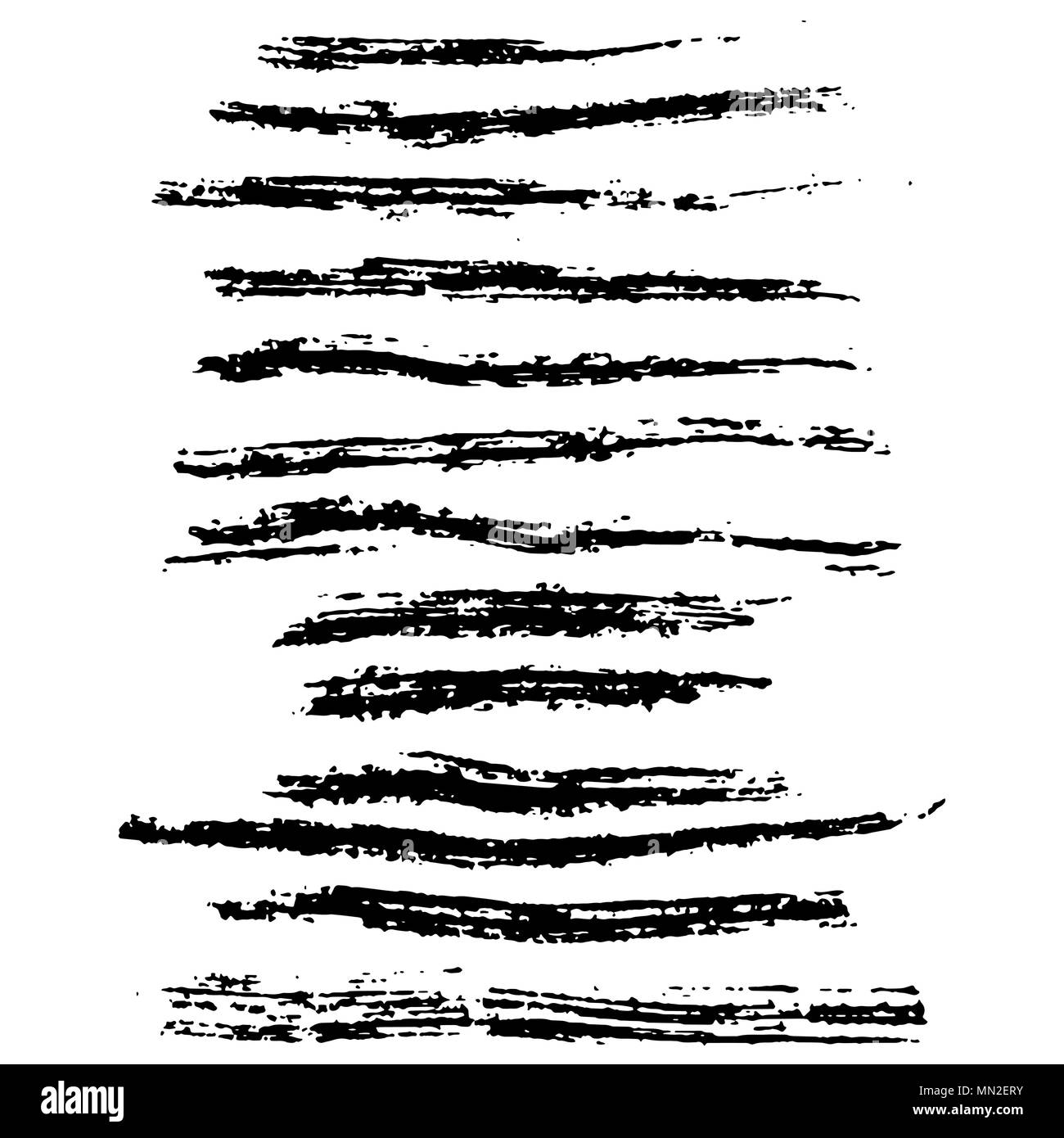 Grunge chalk strokes. Freehand black brushes. Handdrawn chalked smears. Modern vector illustration. Stock Vector