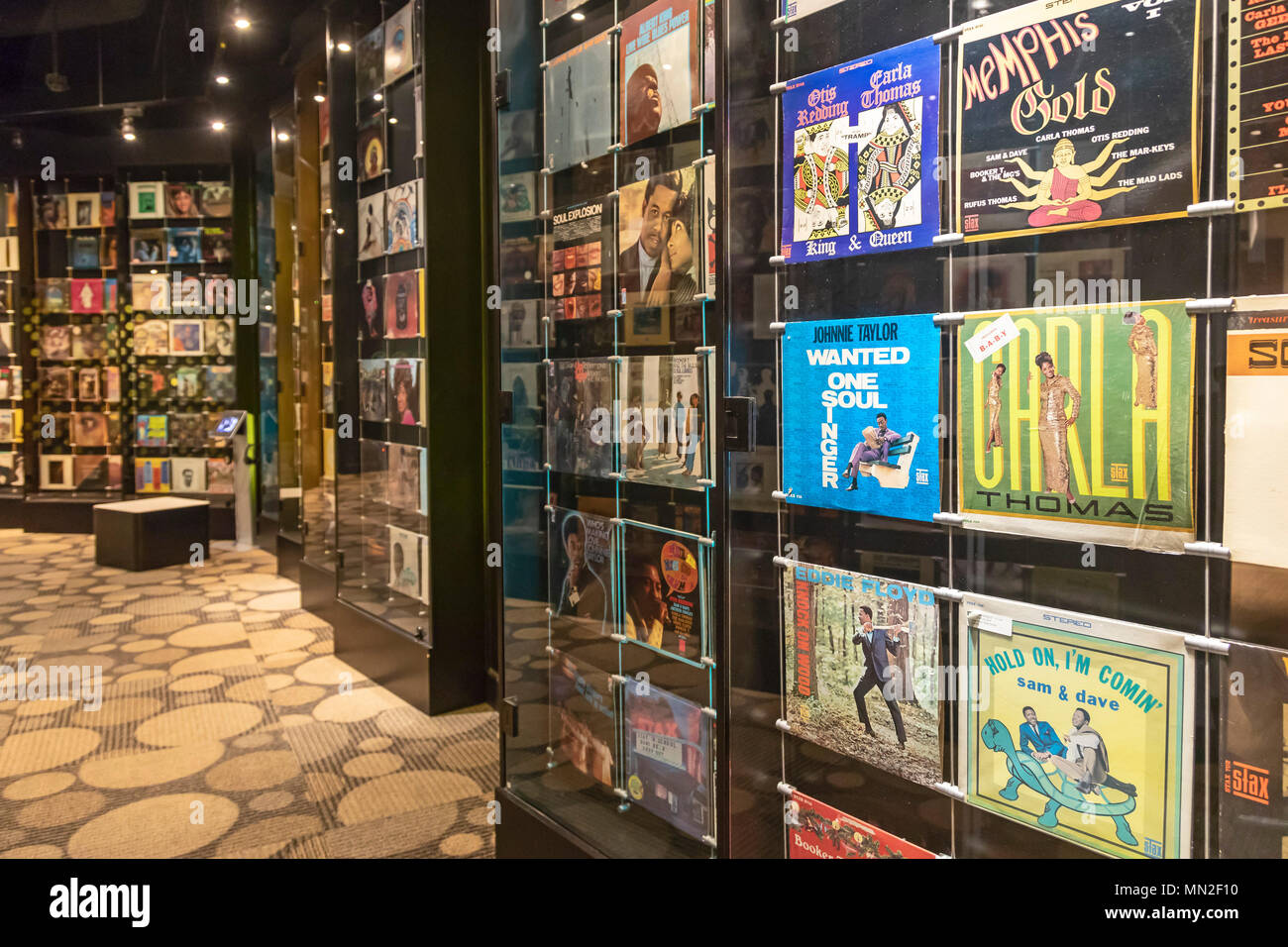 Memphis, Tennessee - Stax album covers on display at the Stax Museum of American Soul Music, the former location of Stax Records. Stock Photo