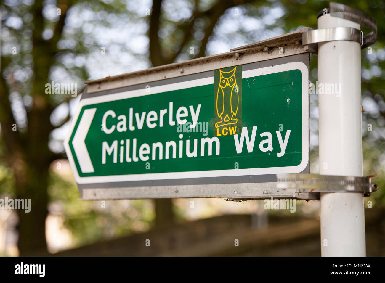 Sign for the Calverley Millennium Way at Apperley Bridge, Bradford Stock Photo Alamy