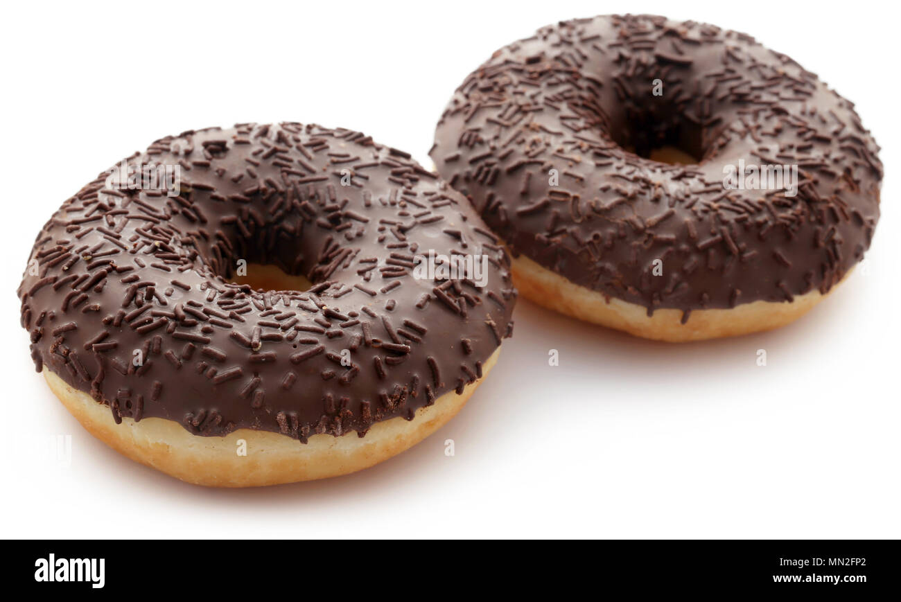 Chocolate donuts isolated over white background Stock Photo - Alamy