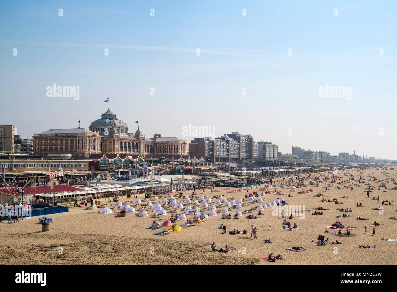 Scheveningen beach, and Holland Casino building, a popular location close to the centre of The Hague (Den Haag), Netherlands. Stock Photo