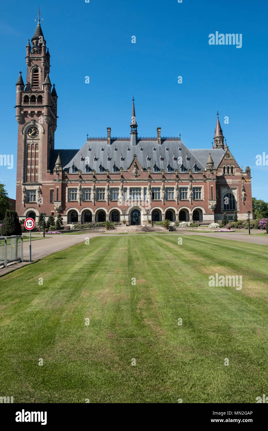 The Peace Palace (Vredespaleis), an international law administration building in The Hague, Netherlands, home of the International Court of Justice. Stock Photo