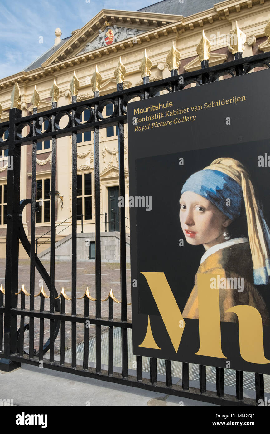 Exterior of Mauritshuis, an art gallery with Dutch paintings from the Golden Age, such as Vermeer's Girl with a Pearl Earring, The Hague, Netherlands. Stock Photo