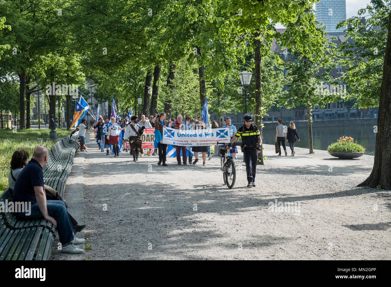 Participants at the Netherlands march and rally for Scottish Independence on 12 May 2018, The Hague (Den Haag), Netherlands Stock Photo