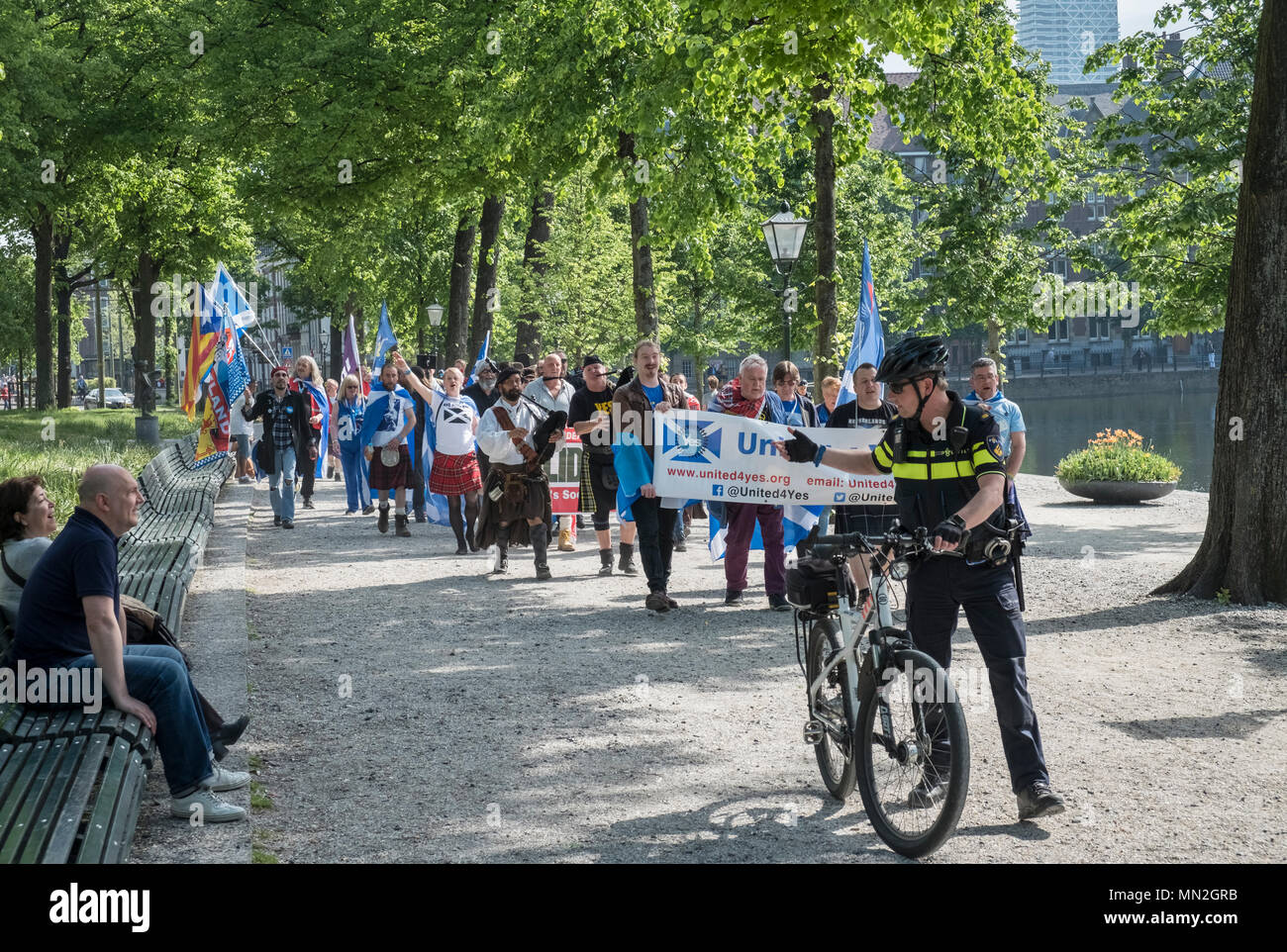 Participants at the Netherlands march and rally for Scottish Independence on 12 May 2018, The Hague (Den Haag), Netherlands Stock Photo