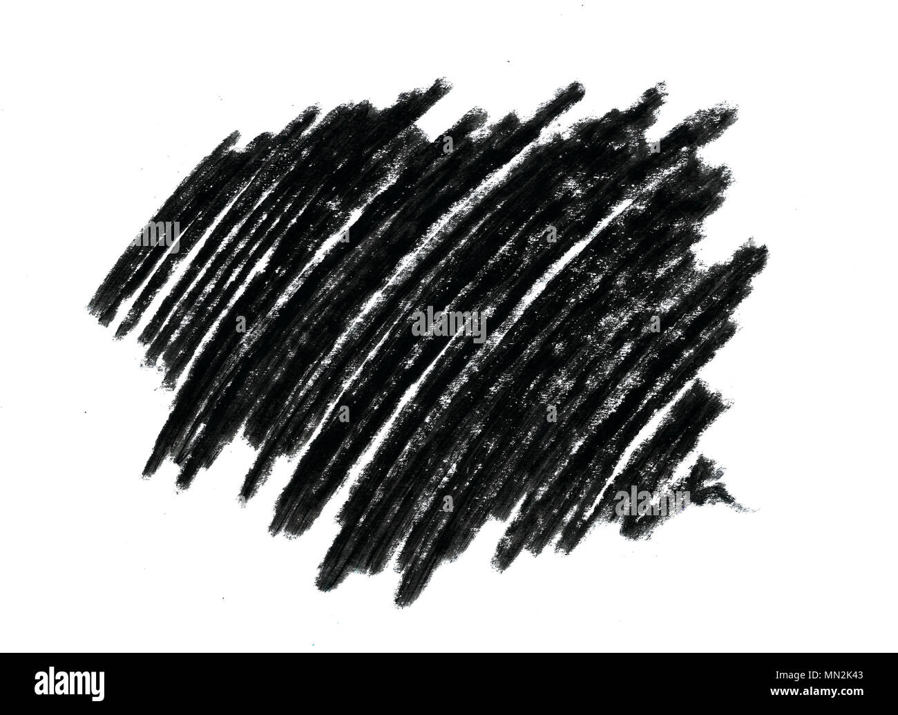 hatching scrawl with children's wax black pencil on white background Stock Photo