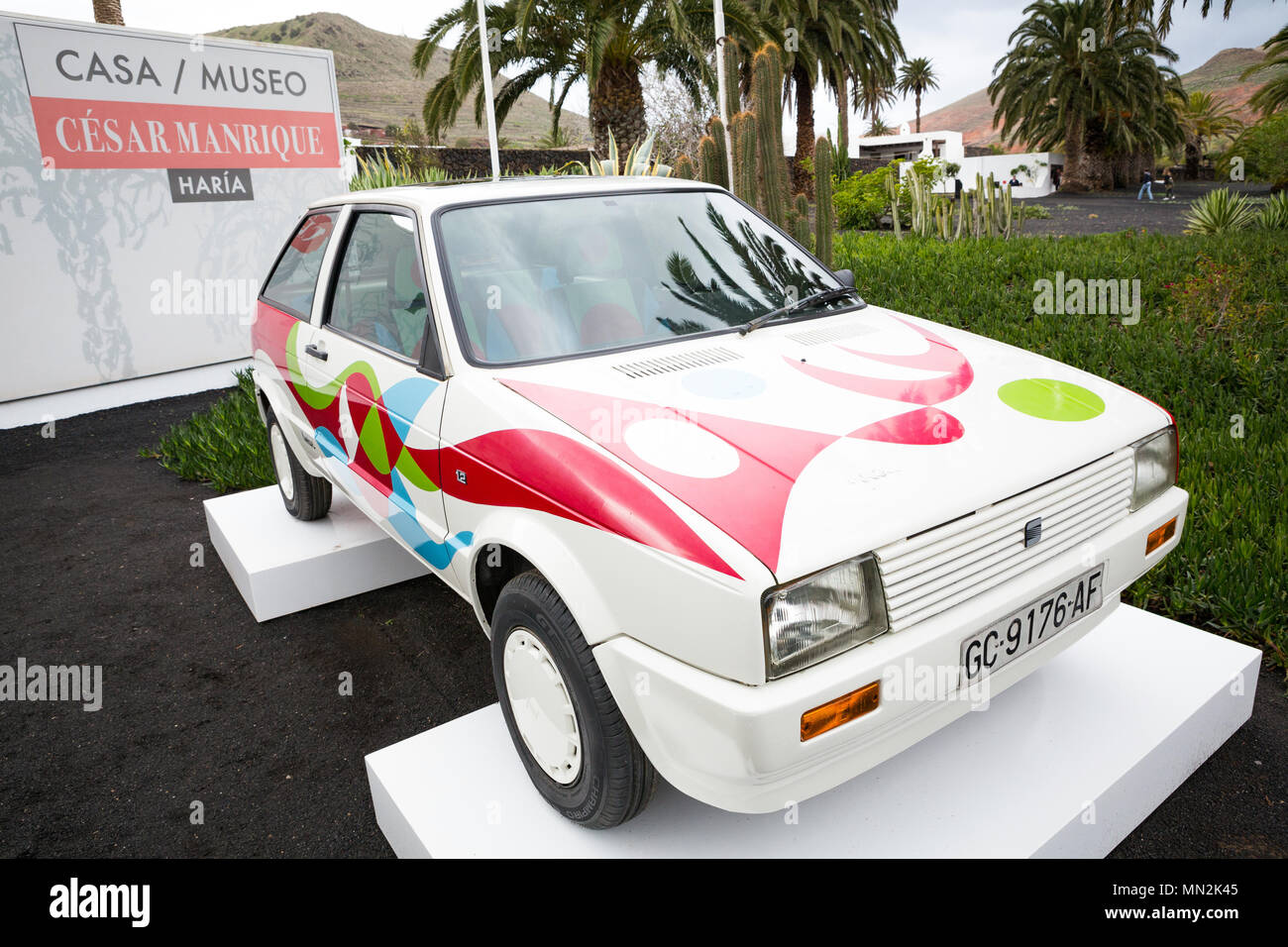 HARIA, LANZAROTE, CANARY ISLANDS, SPAIN: The famous Cicar: A special edition Seat Ibiza designed by the artist Cesar Manrique. Stock Photo