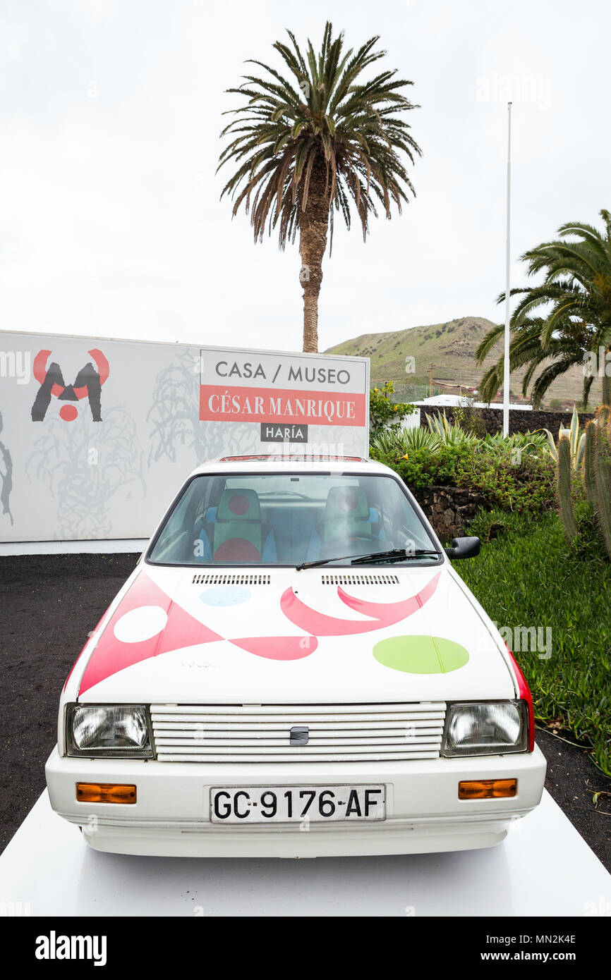 HARIA, LANZAROTE, CANARY ISLANDS, SPAIN: The famous Cicar: A special edition Seat Ibiza designed by the artist Cesar Manrique. Stock Photo