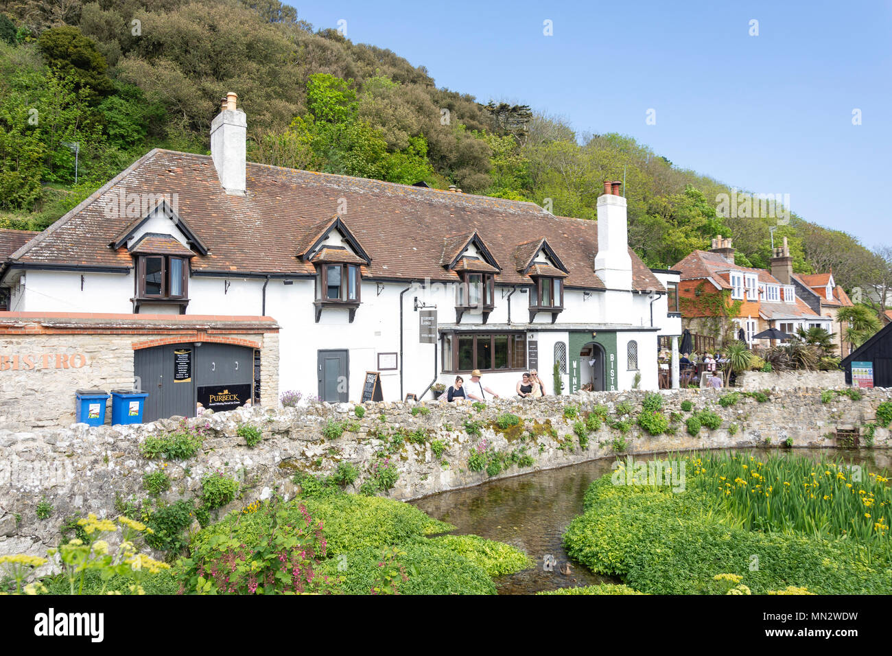 Lulworth Lodge and village pond, Main Road, West Lulworth, Dorset, England, United Kingdom Stock Photo