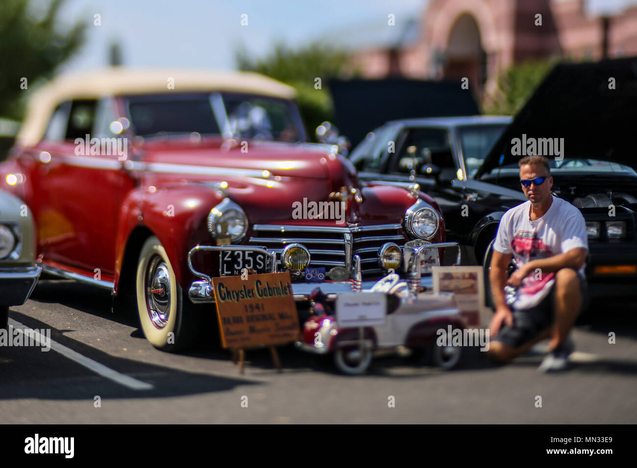 Michael Sarnoff stands for a portrait in front of his 1941 Chrysler Cabriolet at the New Jersey Veterans Memorial Home in Vineland, N.J., Aug. 27, 2017. Sarnoff is part of the 10th annual Salute to Our Veterans, a car and motorcycle cruise dedicated to the veterans who live at the home. Over 500 vehicles and 200 motorcycles attended the event. Sarnoff's father originally owned the car, and was a veteran of World War II. (U.S. Air National Guard photo by Master Sgt. Matt Hecht/Released) Stock Photo