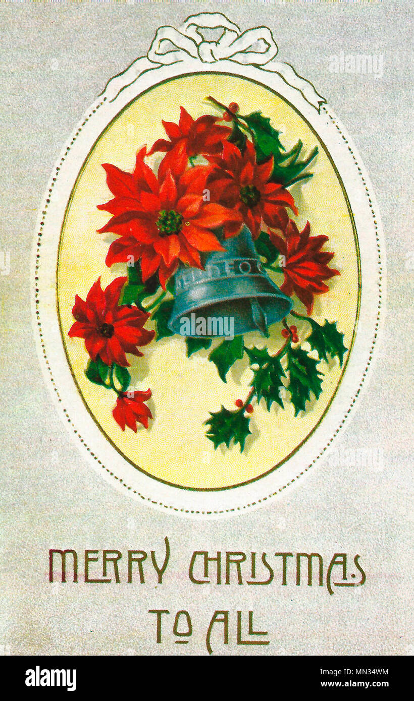1930's Christmas Card Vintage Ephemeral Poinsettia Postage Stamp