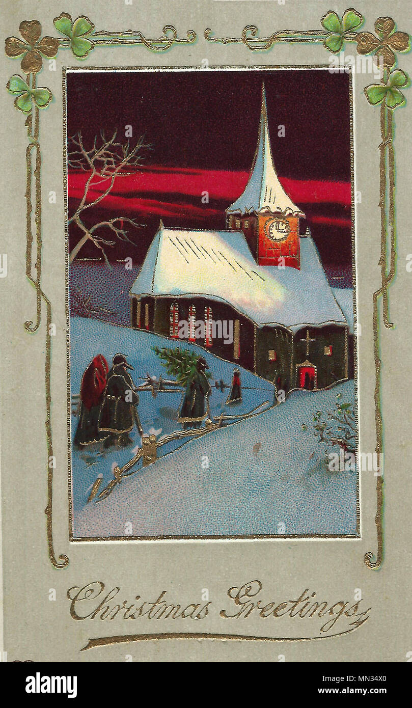 Christmas Greetings - A Vintage Christmas Post Card Stock Photo