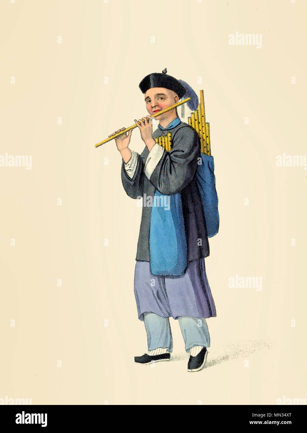 A Flute seller in China, circa 1800 Stock Photo