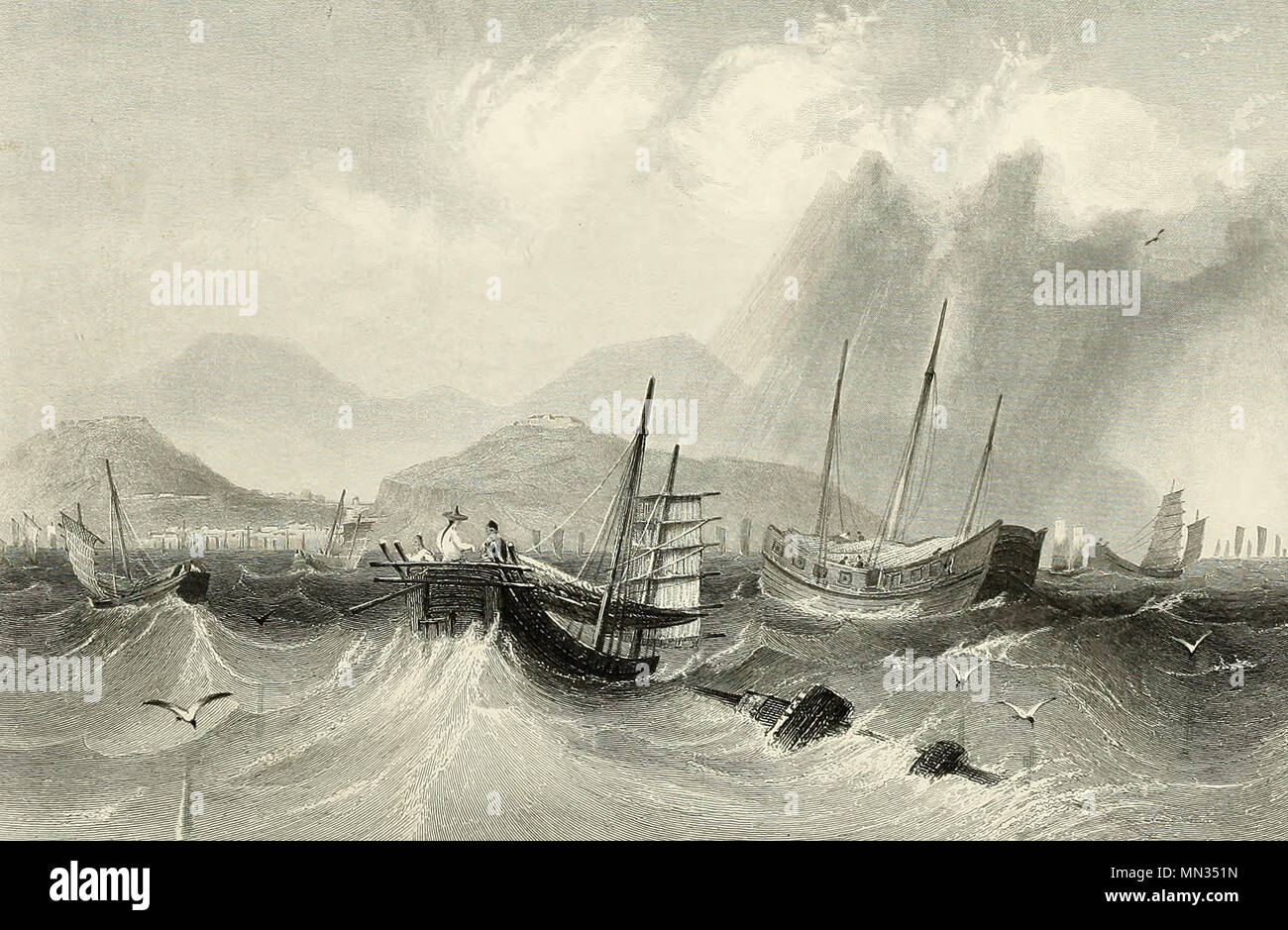 Macao from the Sea, circa 1850 Stock Photo