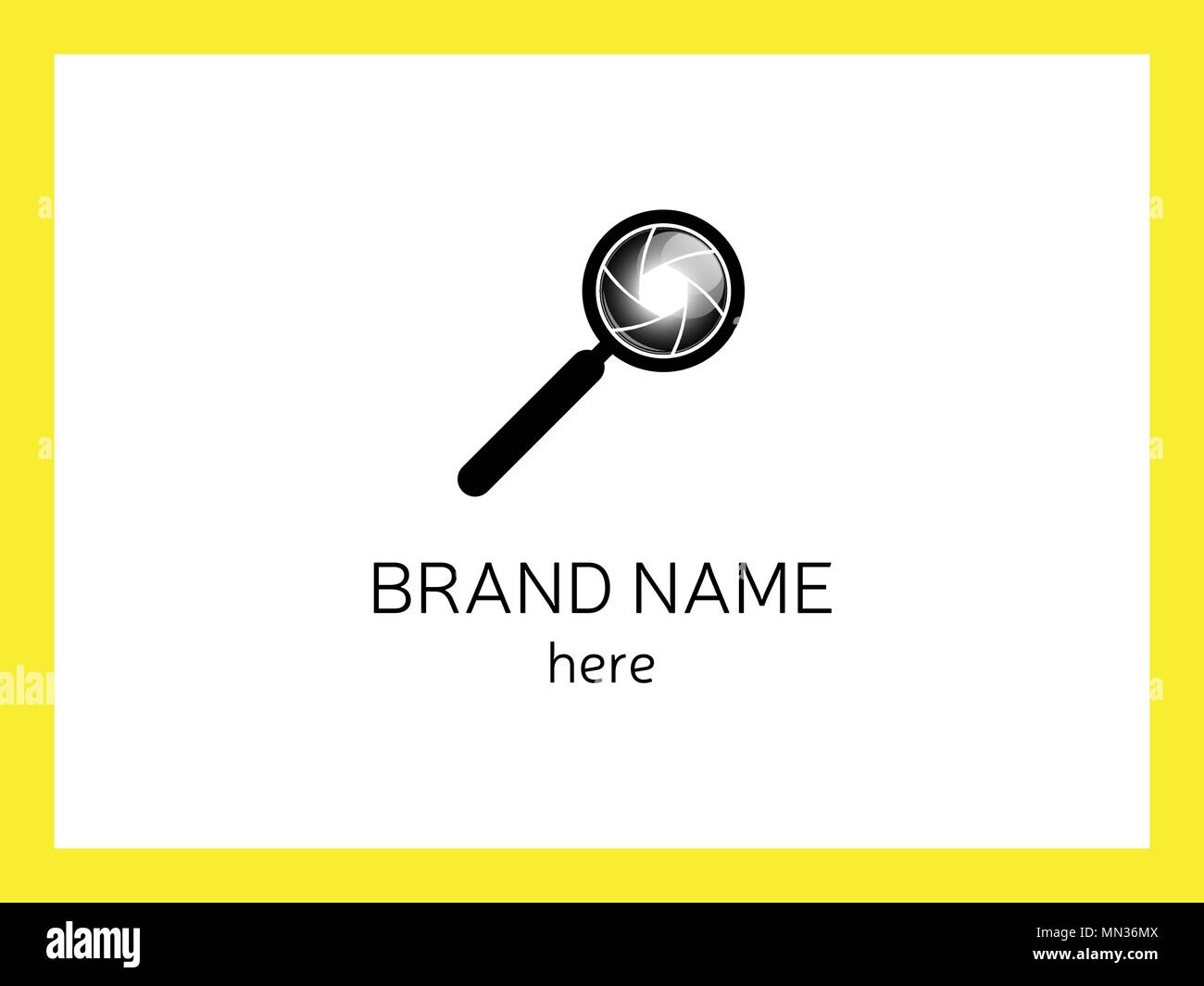 Black magnifier with camera diaphragm on white background isolated for