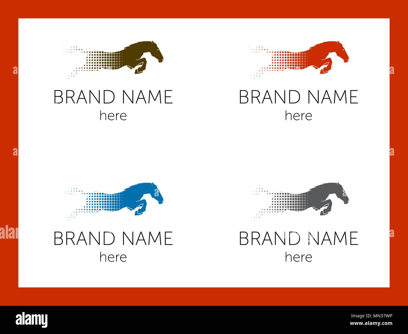 Set of running horses in different colors for company logo Stock Vector