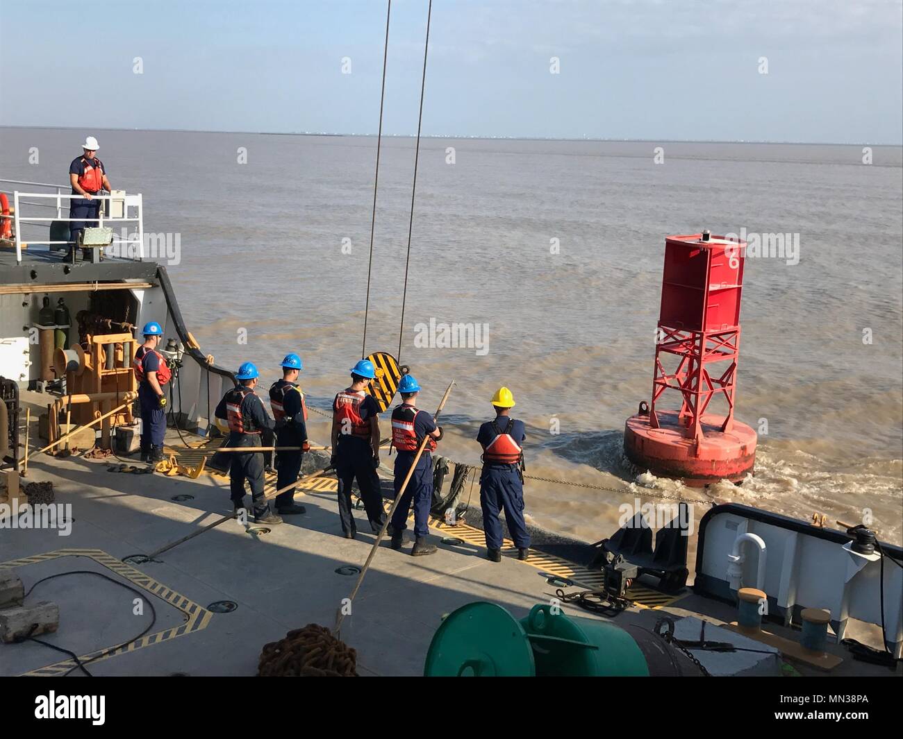 Crewmembers aboard the Coast Guard Cutter Harry Claiborne, a 175foot