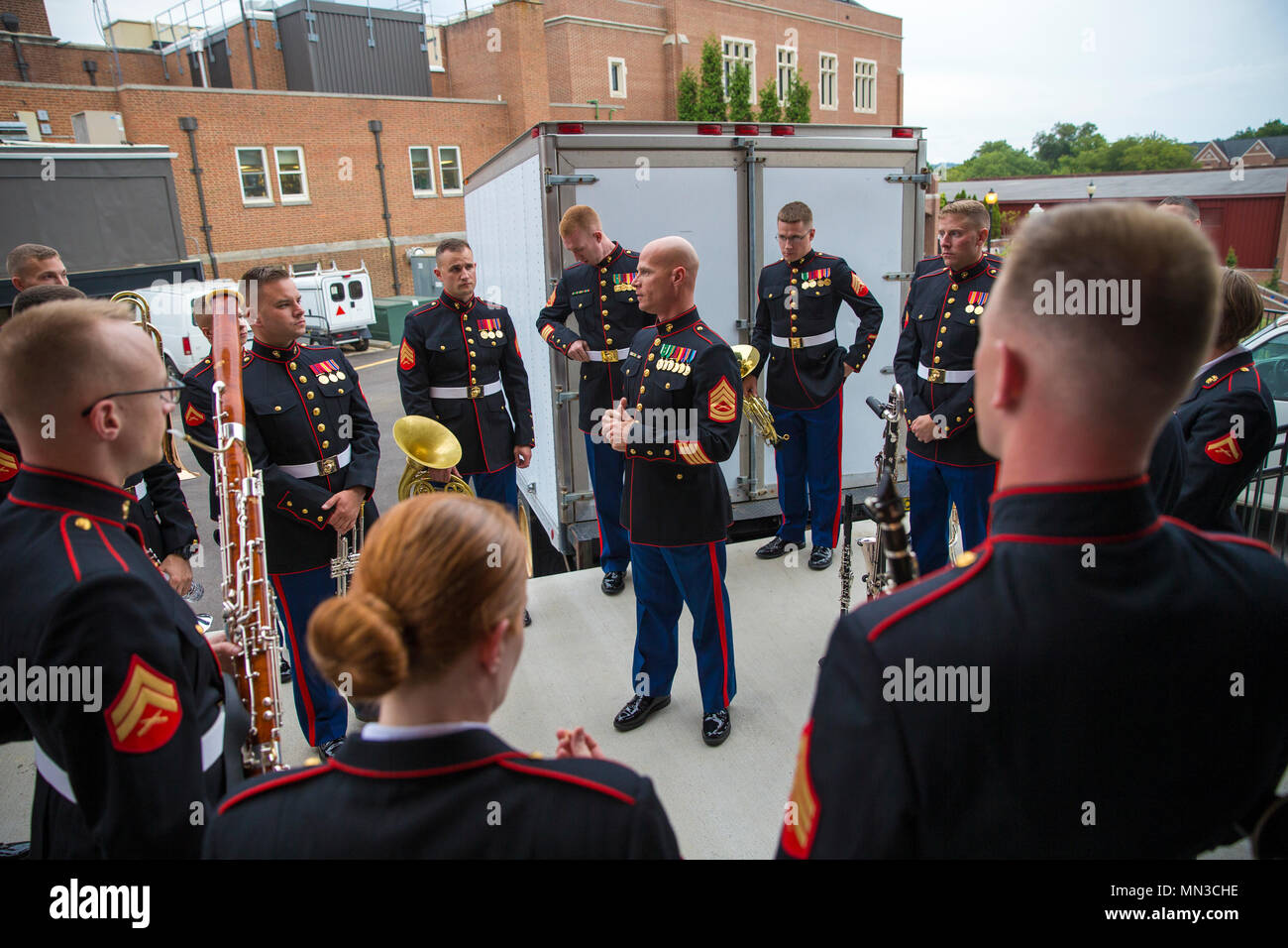 U.S. Marines with the Quantico Marine Band perform for a concert held at Roanoke College, Salem, Va. Aug. 28, 2017. The concert was part of a free annual summer concert series. (U.S. Marine Corps photo by Lance Cpl. Cristian L. Ricardo) Stock Photo
