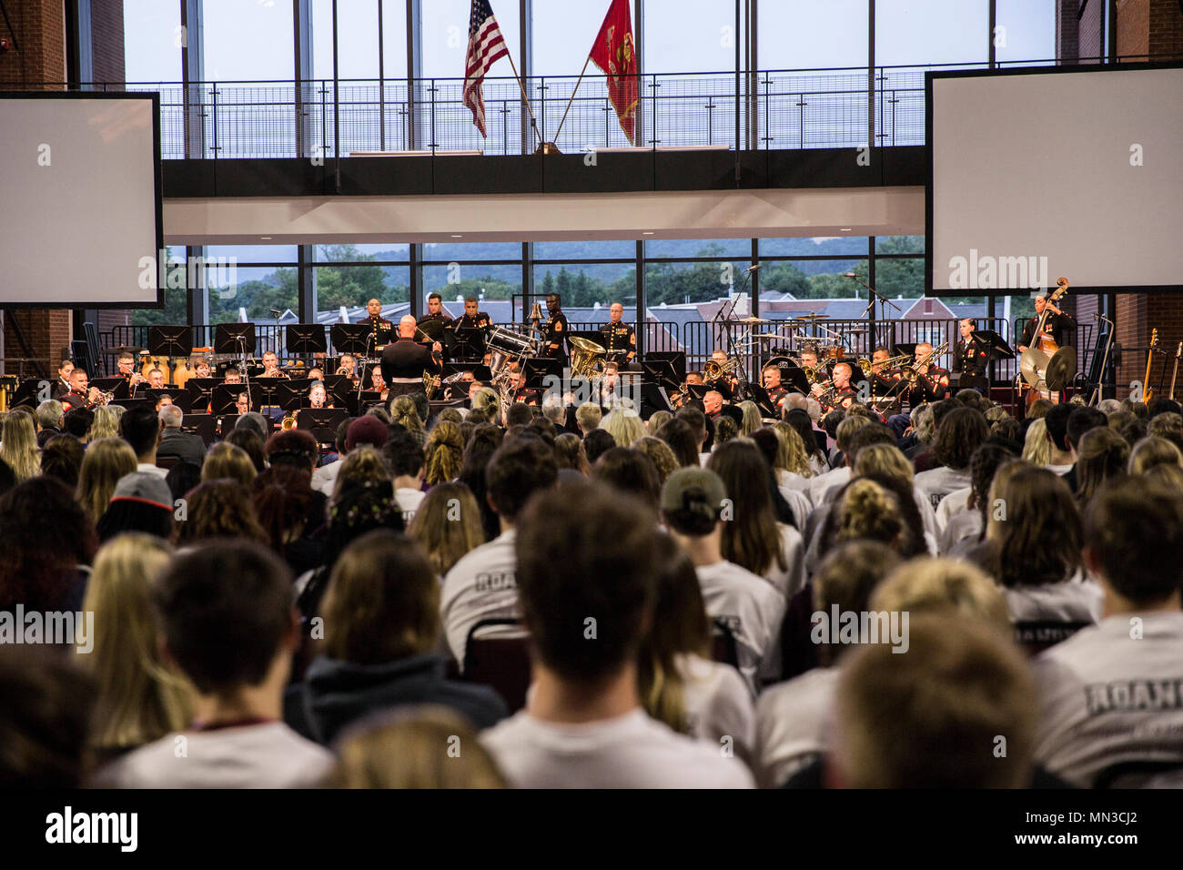 U.S. Marines with the Quantico Marine Band perform for a concert held at Roanoke College, Salem, Va. Aug. 28, 2017. The concert was part of a free annual summer concert series. (U.S. Marine Corps photo by Lance Cpl. Cristian L. Ricardo) Stock Photo