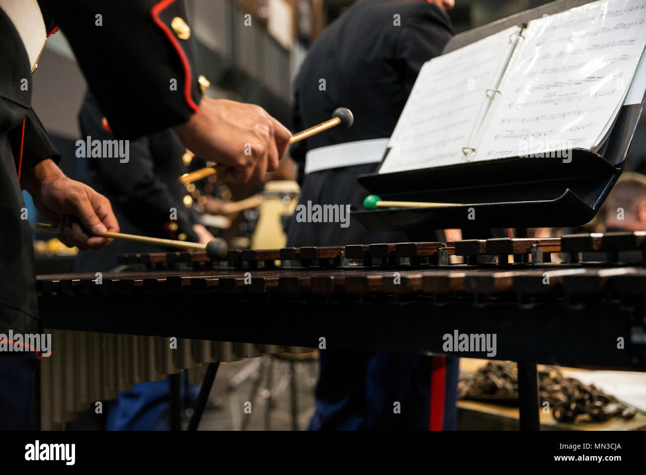 U.S. Marines with the Quantico Marine Band perform for a concert held at Roanoke College, Salem, Va. Aug. 28, 2017. The concert was part of a free annual summer concert series. (U.S. Marine Corps photo by Lance Cpl. Cristian L. Ricardo) Stock Photo