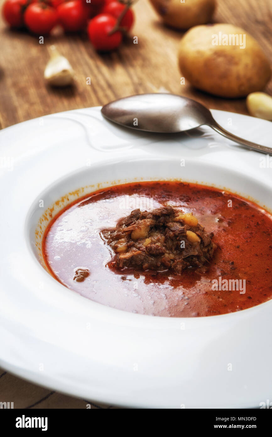 Czech goulash soup with beef meat and potatoes Stock Photo - Alamy