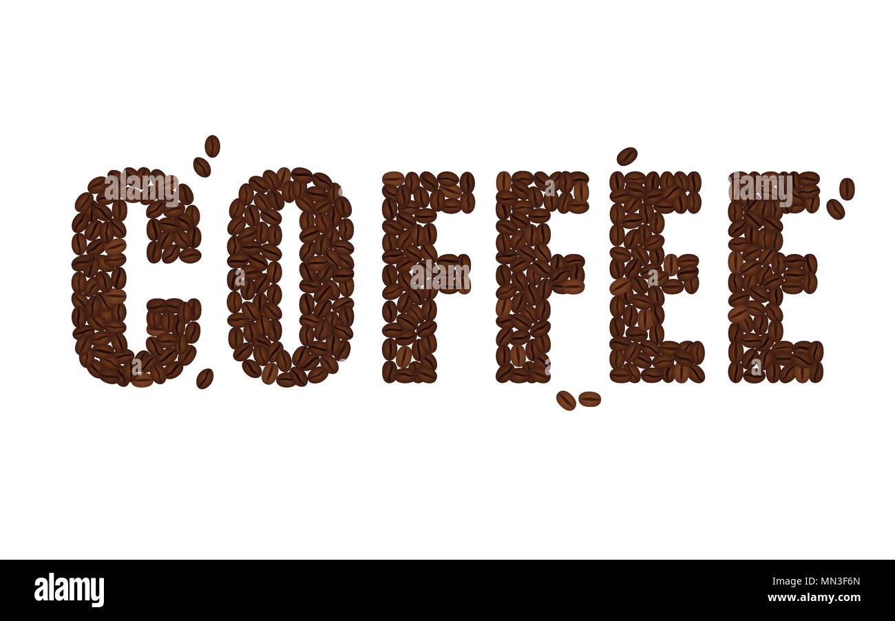 The word COFFEE written with Coffee Beans isolated on a white